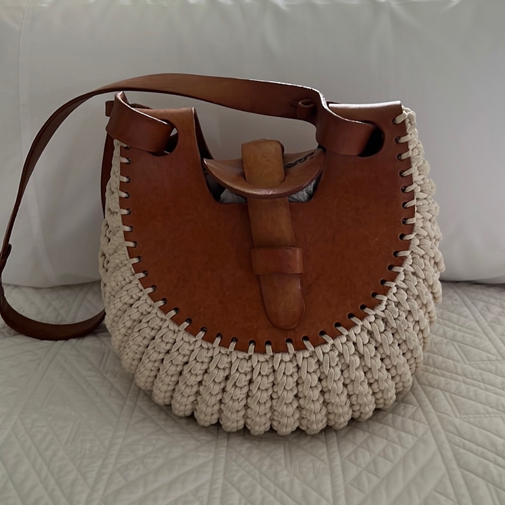 Macrame and leather handcrafted bag